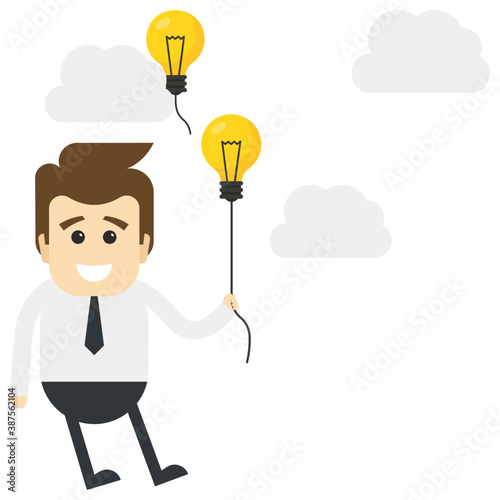 
Human avatar of office character standing straight with lightbulb showing gesture of being innovative by generating brand new ideas 

