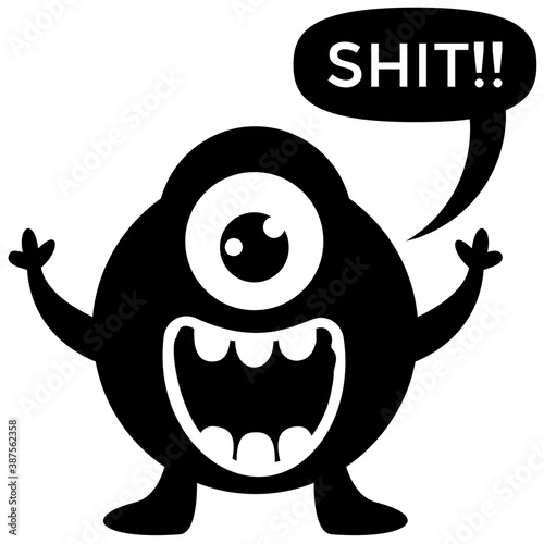 Cute cartoon fluffy monster growling