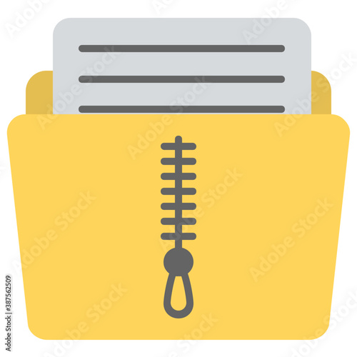 
Folder with zipper, zip folder concept flat icon

