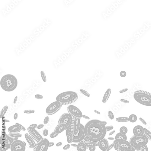 Bitcoin, internet currency coins falling. Scattere