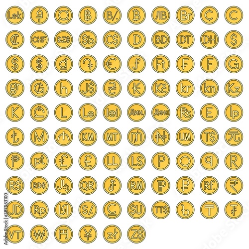 Coin with currency symbol vector icon set