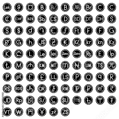 Coin with currency symbol vector icon set