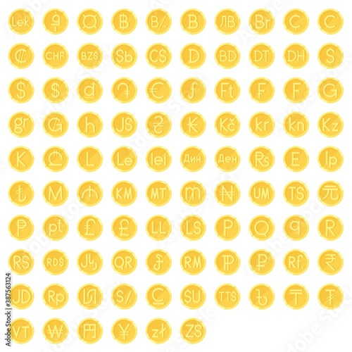 Coin with currency symbol vector icon set