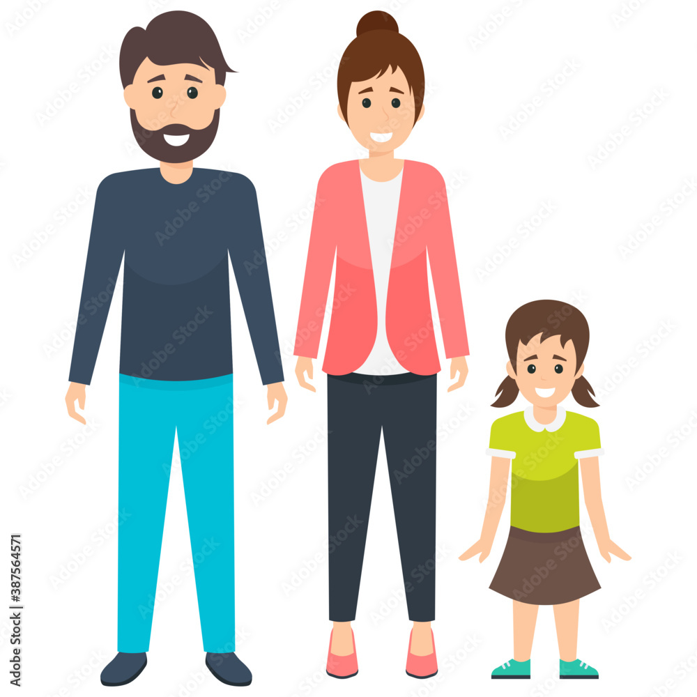 Happy family characters portrait, parents and their children
Happy family characters portrait, parents and their children