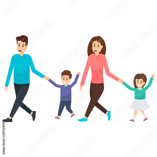 
Happy family characters portrait, parents and their children
