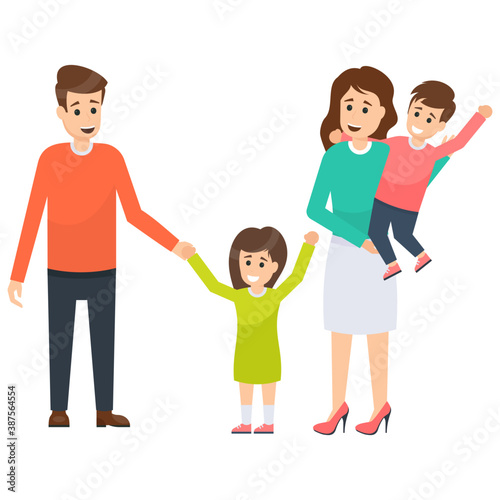 
Happy family characters portrait, parents and their children
