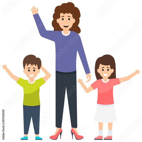 
Happy family characters portrait, parents and their children
