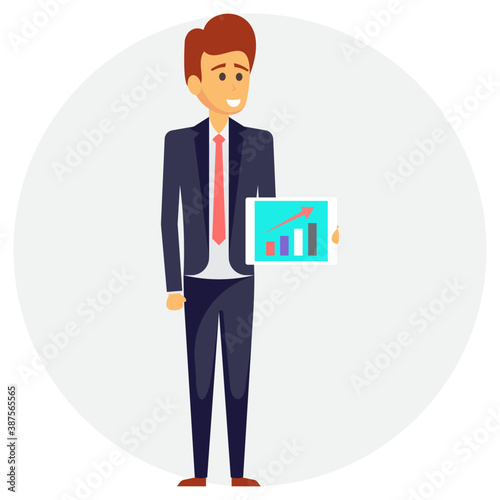 
A business analyst holding ipad with finance market analysis graph
