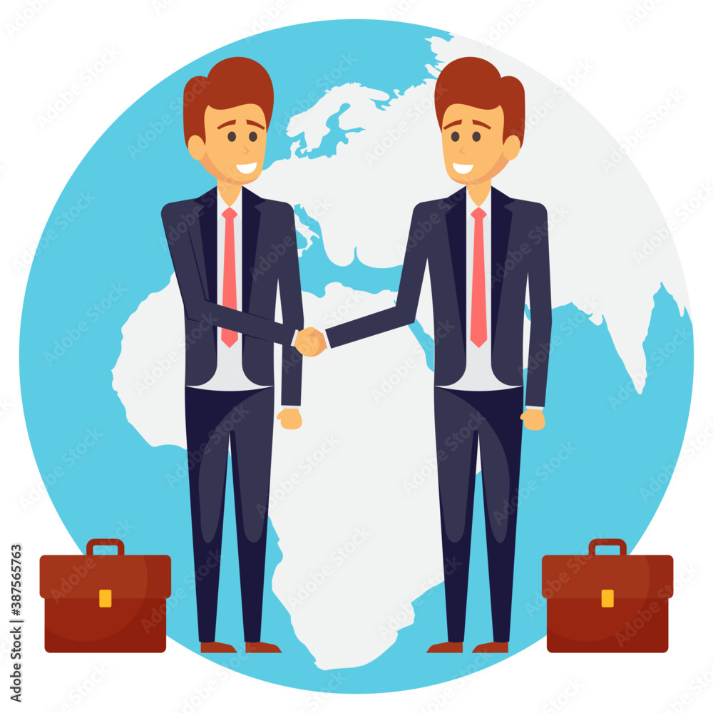 Two characters of international businessmen shaking hands in an office environment showing gestures of finalizing a business deal
Two characters of international businessmen shaking hands in an office environment showing gestures of finalizing a business deal