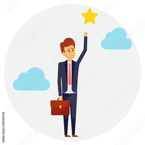 
Businessman holding his portfolio career growth conceptual icon
