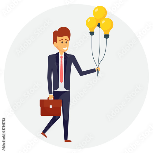 
A businessman reaching out in space and touching stars, a successful businessman concept vector icon 
