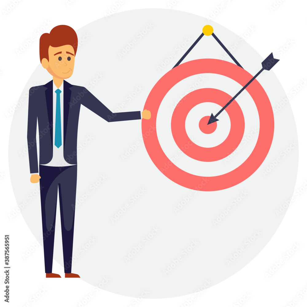 
An executive person avatar standing with the target board illustrating business goal
