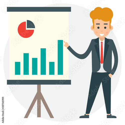 
Flat icon design of business presentation and presenter
