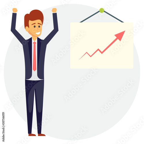 A male avatar standing with a smile depicting satisfied businessman  
