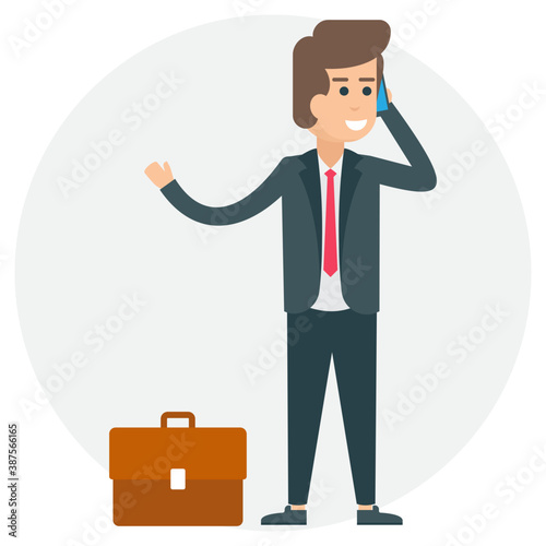 A male avatar standing with a smile depicting satisfied businessman  
