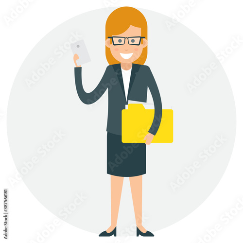 
Female office worker sitting on her office desk best icon to describe working 

