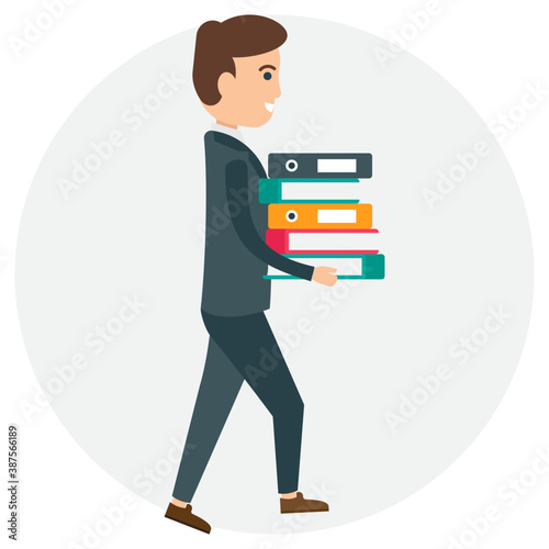 
A young businessman holding office files, office clerk or accountant 
