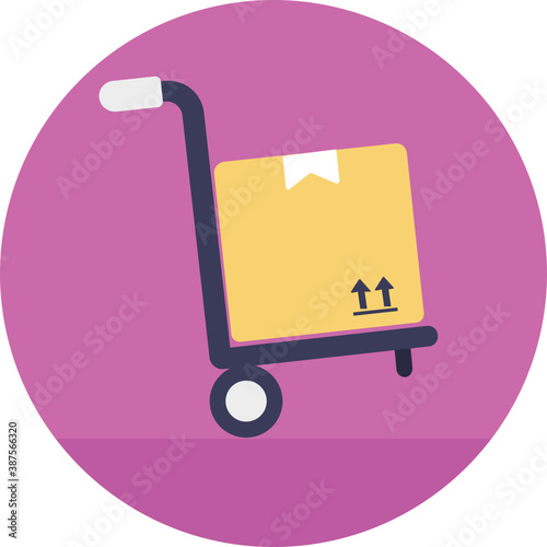 
A hand truck or cart with some packed cardboard boxes describing hand truck concept 
