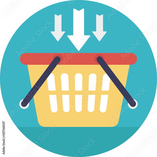 
A shopping basket with inserting arrows, add to shopping basket 
