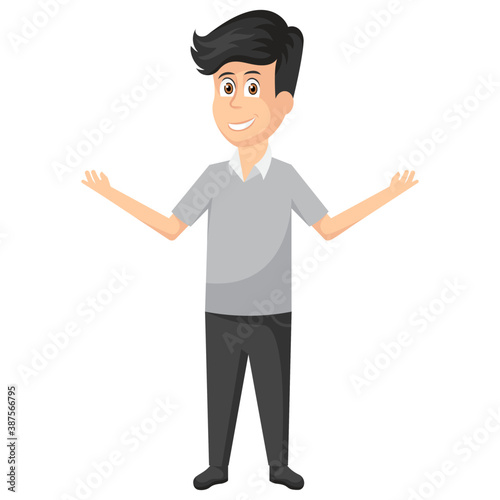 
A businessman avatar raising hands showing gesture of happiness. 
