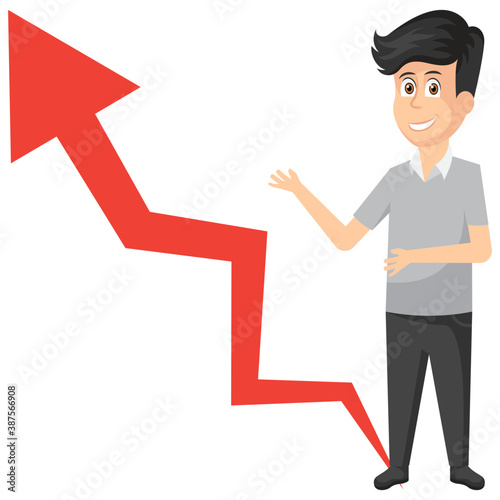 
A business person standing with the raising graph representing business analyst.
