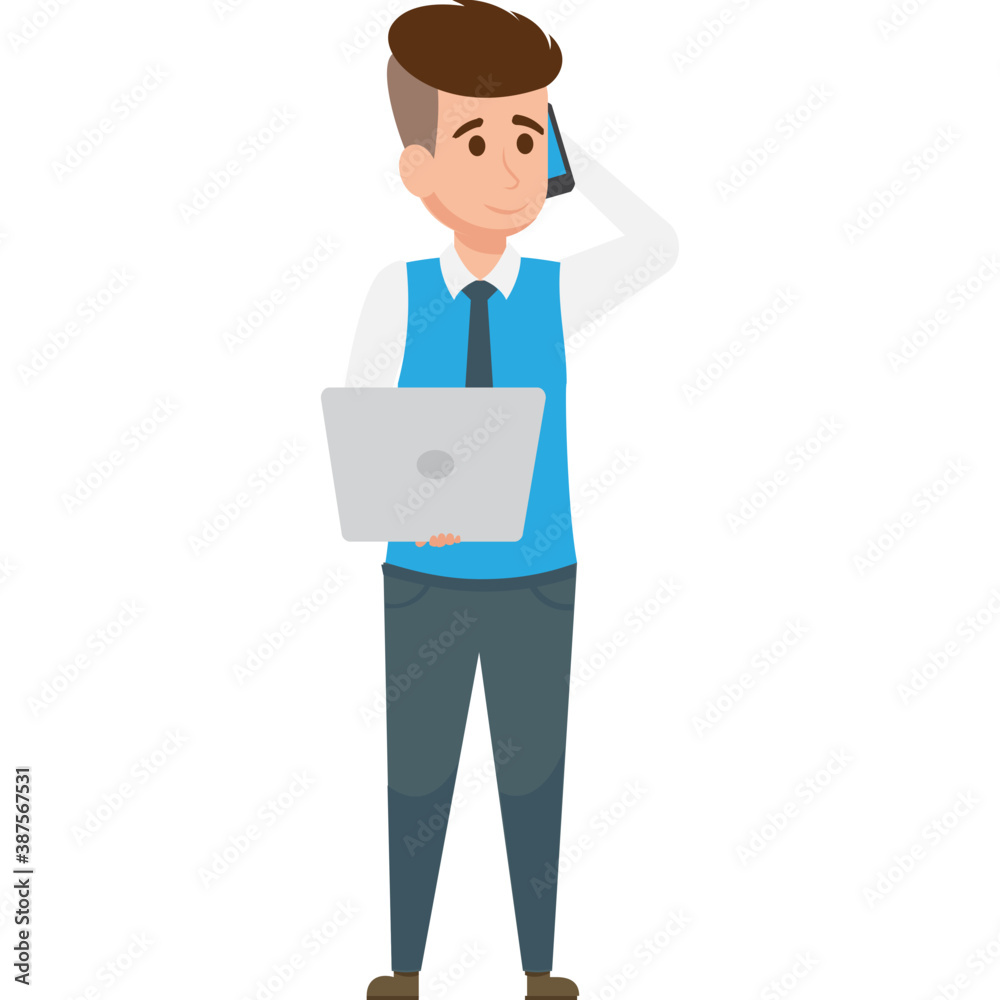 A young businessman talking on phone and carrying laptop, businessman calling
A young businessman talking on phone and carrying laptop, businessman calling
