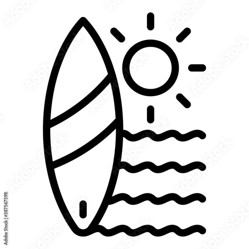 Surfing board icon. Outline surfing board vector icon for web design isolated on white background