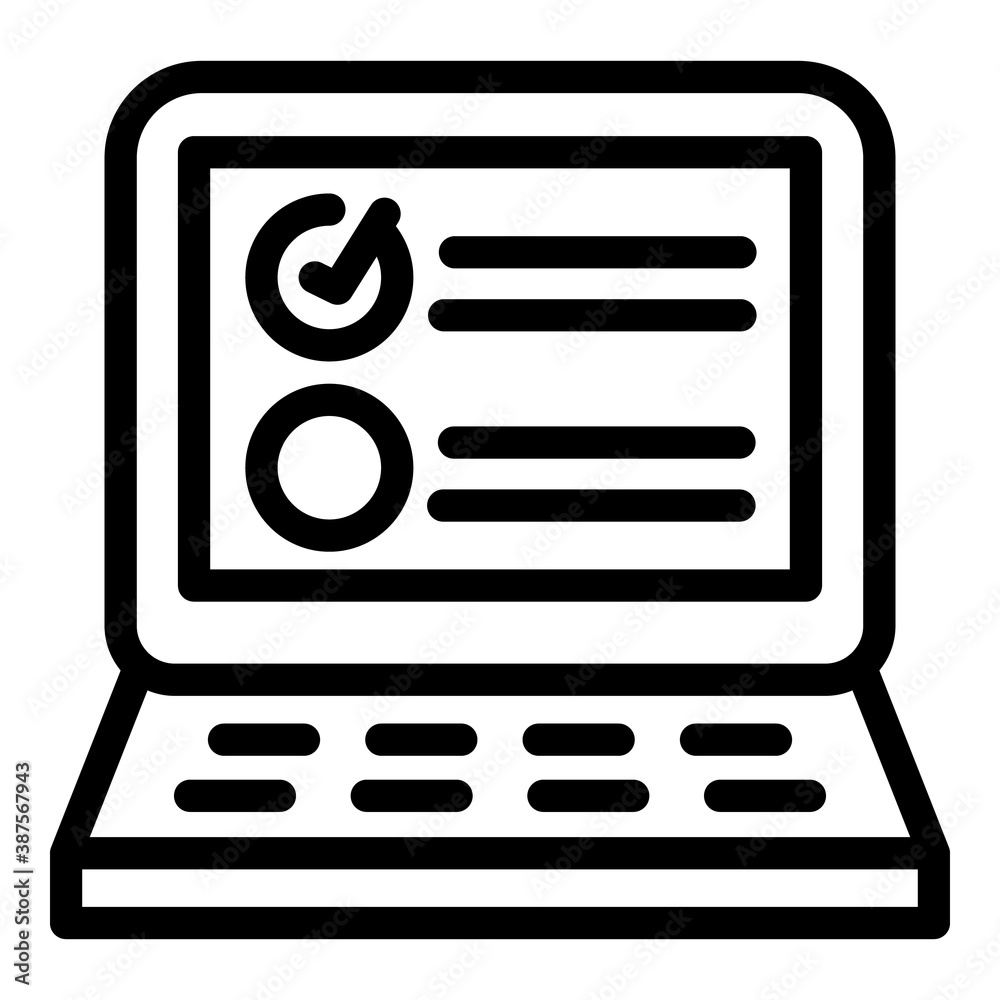 Laptop exam test icon. Outline laptop exam test vector icon for web design isolated on white background Laptop exam test icon. Outline laptop exam test vector icon for web design isolated on white background