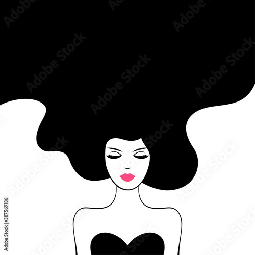 Vintage Fashion Woman with Long Hair. Vector Illustration. Stylish Design for Beauty Salon Flyer or Banner. Girl Silhouette - cosmetics, beauty, health spa, fashion themes.