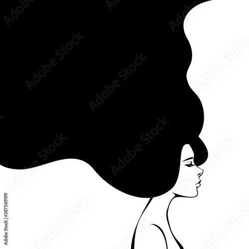 Abstract Fashion Woman with Long Hair. Vector Illustration. Stylish Design for Beauty Salon Flyer or Banner. Girl Silhouette cosmetics, beauty, health and spa, fashion themes.