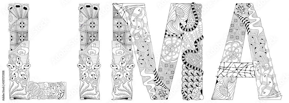Capital of Peru city Lima. Vector decorative zentangle object for coloring Capital of Peru city Lima. Vector decorative zentangle object for coloring