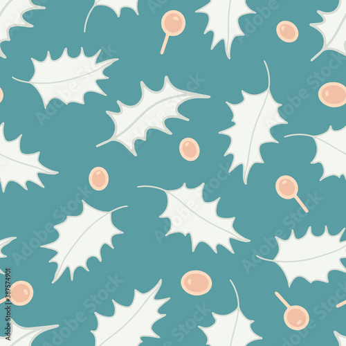 Abstract winter floral botanical seamless pattern with holly berries  © Kamila