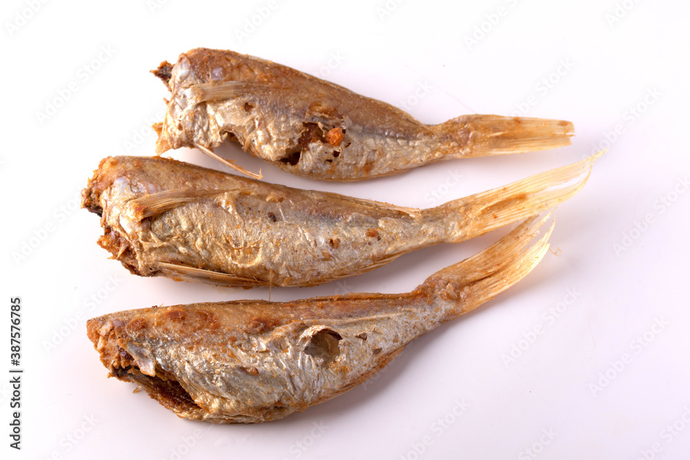 Dried fish on a white background Dried fish on a white background