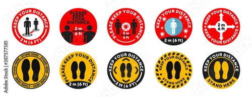 Round social distance floor sticker set
