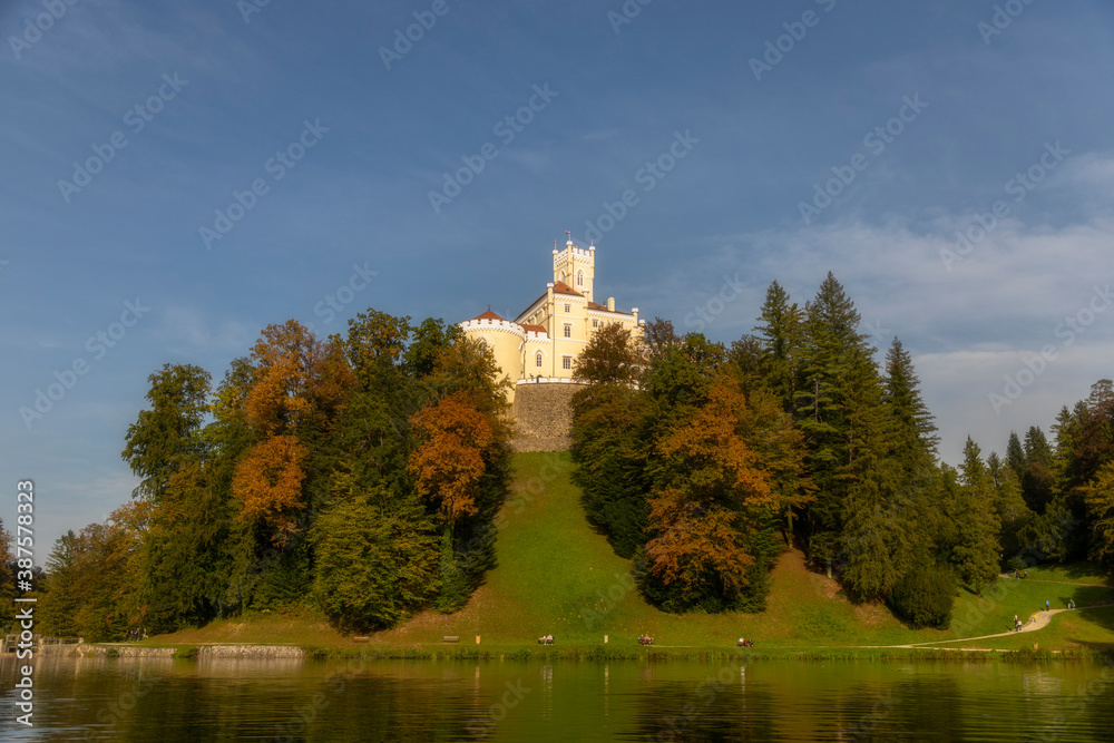 Trakoscan castle on a sunny autumn day