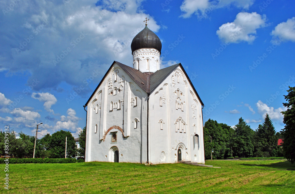Russian Orthodox Church on a green meadow