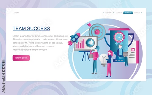 Team success. Banner, concept of website and mobile application development. Vector illustration. Landing page template. Flat, modern design. Symbols for web page or home page.