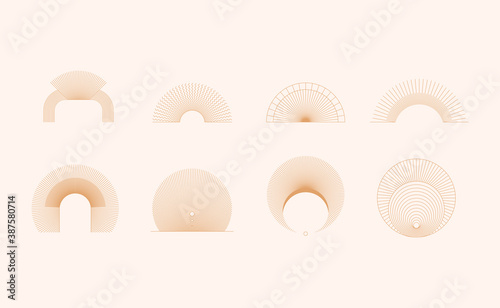 Vector set of linear boho icons and symbols - sun logo design templates  and pritns - abstract design elements for decoration in modern minimalist style