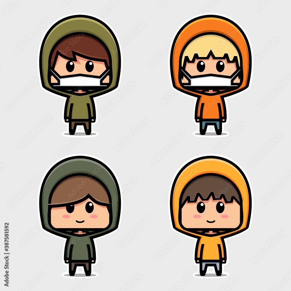 Cute boy cartoon character wearing a hoodie jacket. Illustration vector Cute boy cartoon character wearing a hoodie jacket. Illustration vector