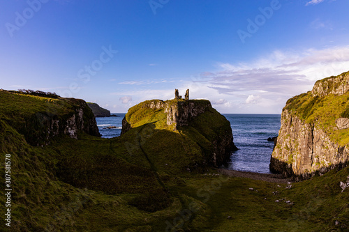 Historical Dunseverick Castle ruins, Atlantic Ocean, Causeway Coast and Glens, Causeway Coastal Route, Area of outstanding Natural Beauty, County Antrim, Northern Ireland