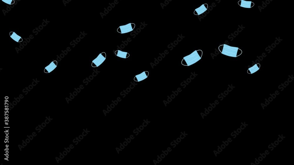 Face Masks fall animation. Medical masks falling on black chromakey