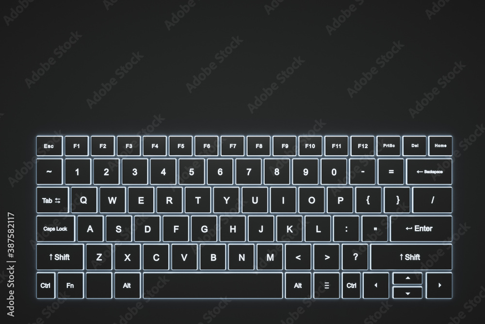 Backlit computer keyboard. View from above. Backlit computer keyboard. View from above.