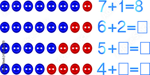 Educational games for children, on the composition of the eight, example with buttons.
