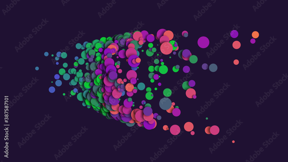 Colourful paper confetti circles scattered on dark violet background