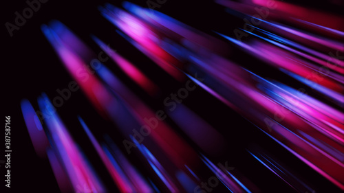 Abstract dynamic wallpaper. Dark background with glowing diagonal lines. Speed lights and motion traces in perspective