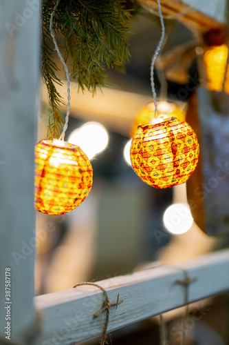 Glowing balls for the Christmas tree. New Year's decor for home decoration.