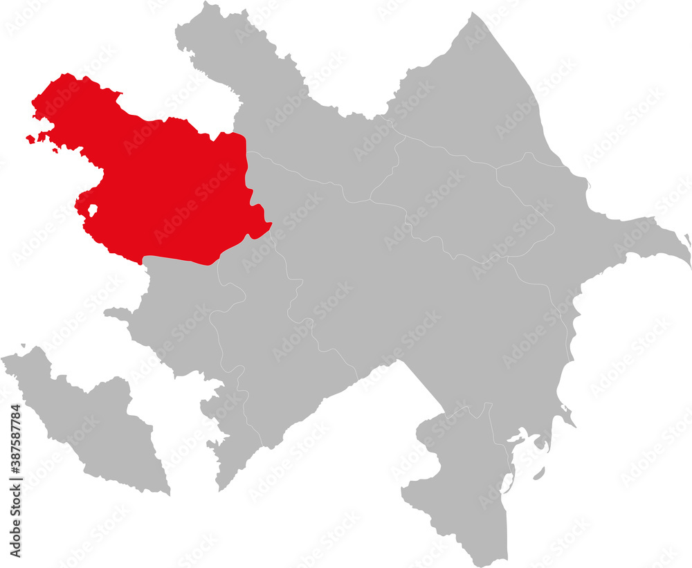 Ganja-Gazakh region isolated on Azerbaijan. Gray background.
