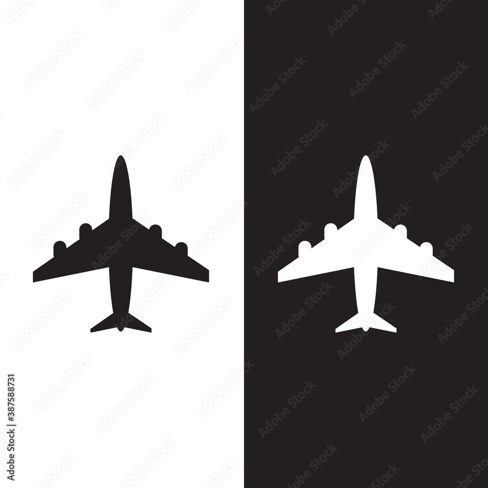 Black & White Vector Flat style Plane Icon Design. Vector Plane symbol