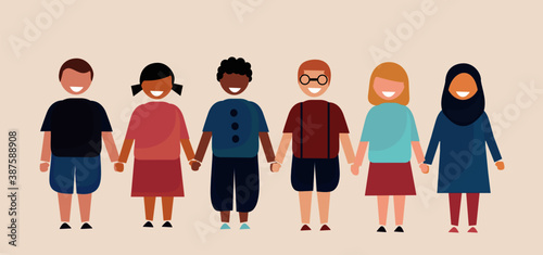 illustration of children from all over the world holding hands, differences, Smiling children holding hands. illustrations for social media banners, the web, and others.