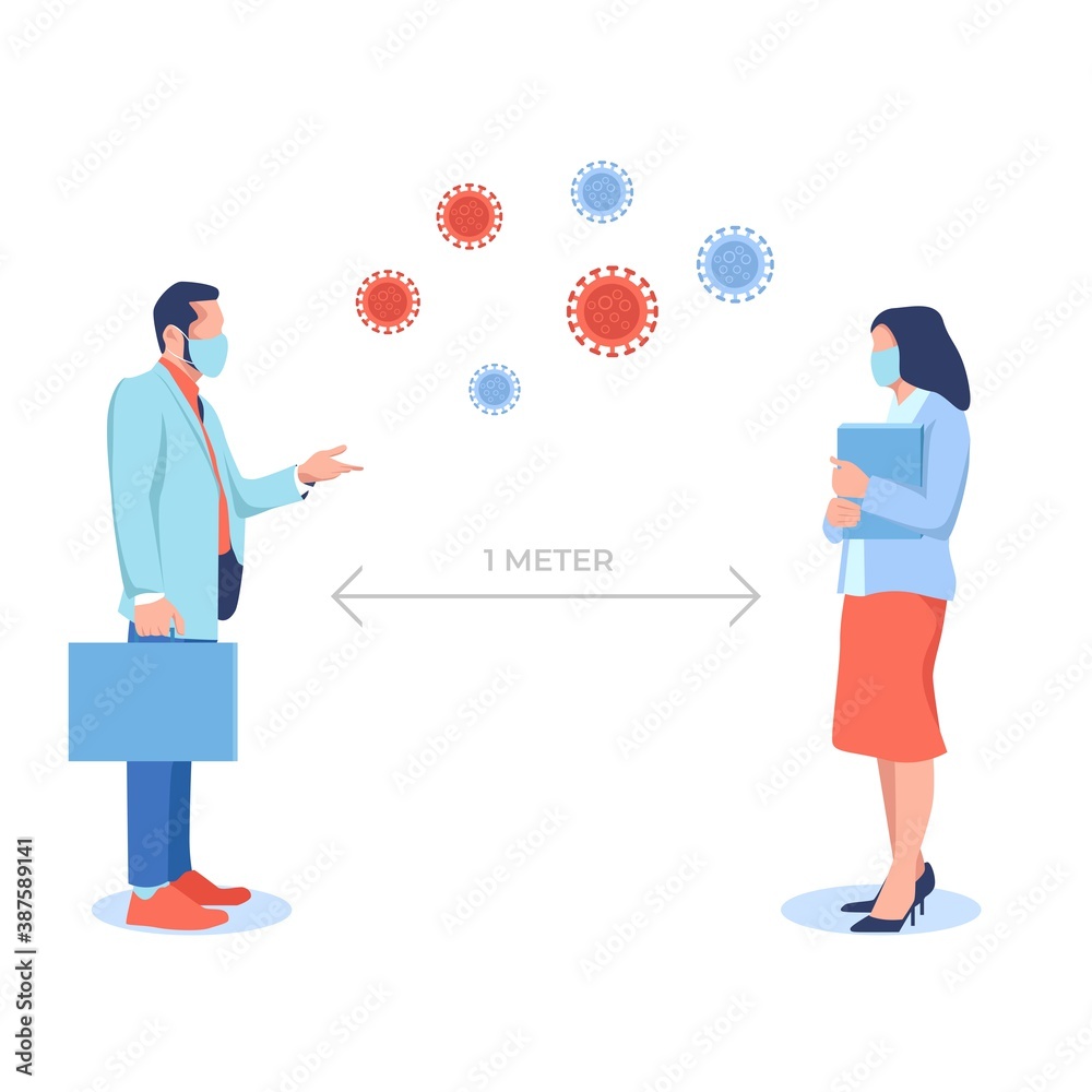 social distancing, keep distance in public society to protect from COVID-19 virus. Man and woman keep a distance. flat design style social distancing, keep distance in public society to protect from COVID-19 virus. Man and woman keep a distance. flat design style
